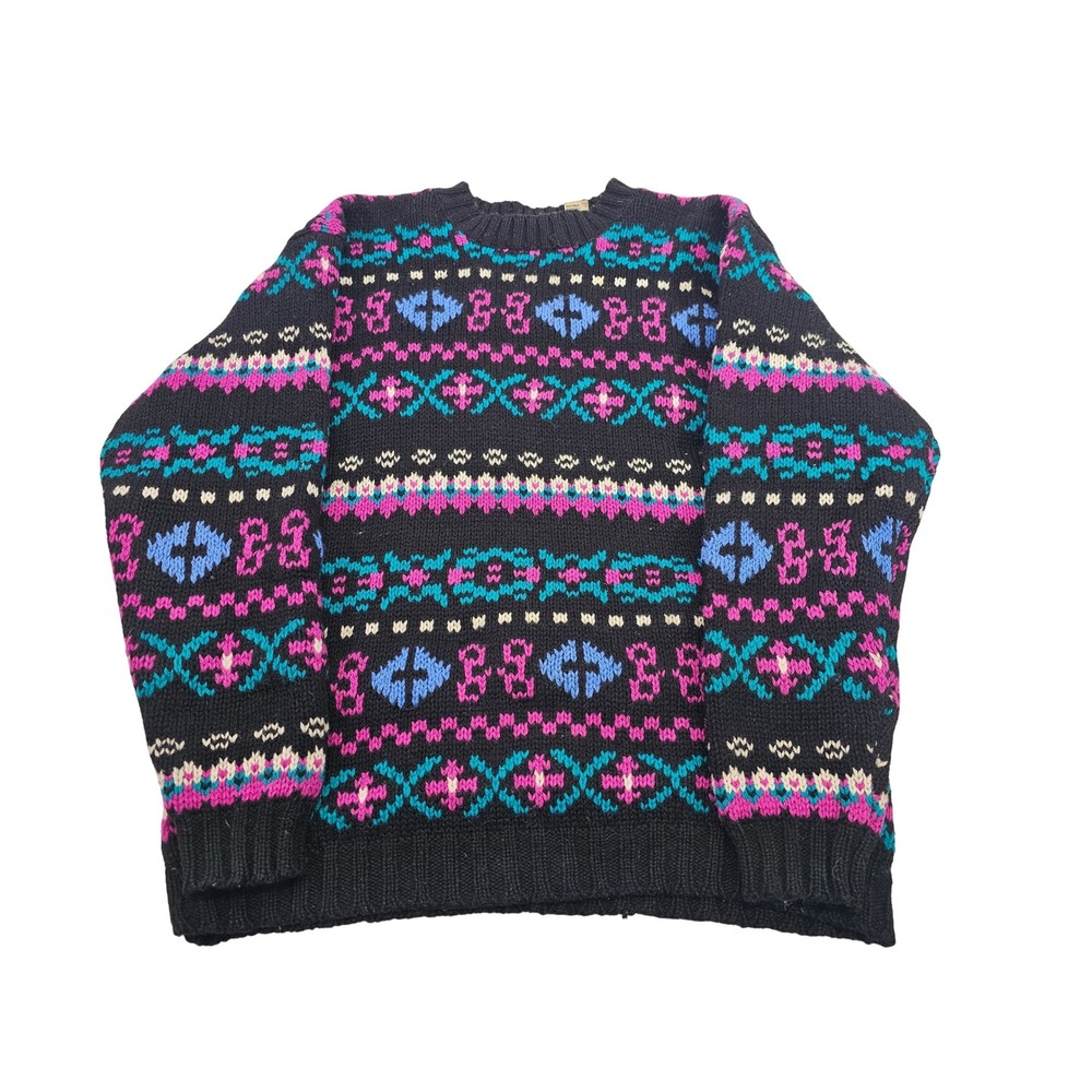 American Sportswear XChange S 100% Wool Sweater Fair Isle Colorful‎ Knit VINTAGE
